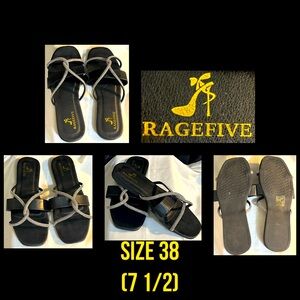 Size 38(7 1/2)- Black Dressy Slip On Sandals